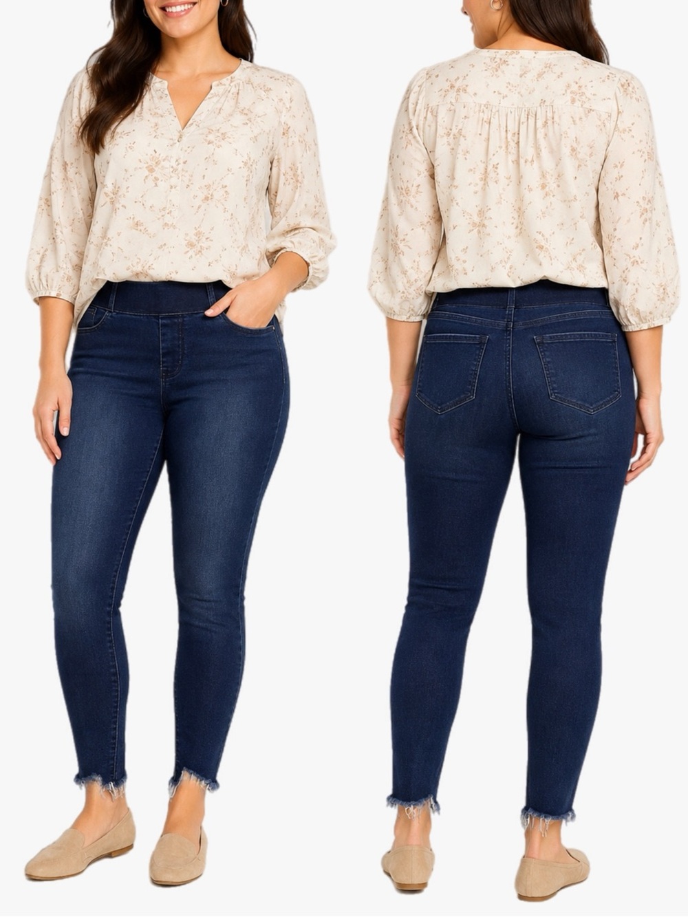 Old Navy Rockstar Pull-On Jeggings Women’s Size 6 Dark Wash Frayed Hem Stretch